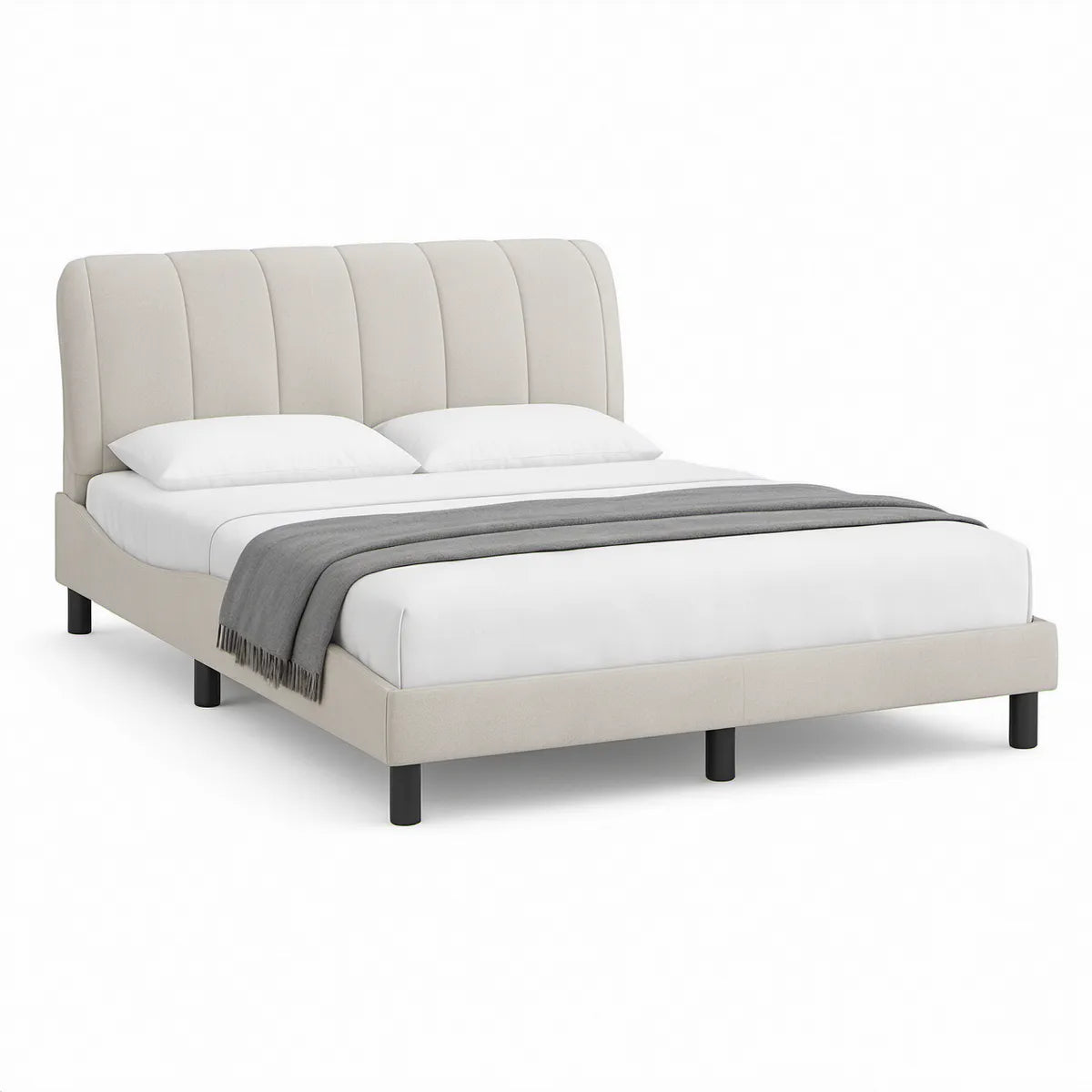 Polstret dobbeltseng med buet sengegavl, 160 x 200 cm, beige
