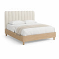 Sengeramme 160 x 200 cm i naturfarvet MDF med cremehvid polstret sengegavl