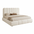 Cremefarvet polstret opbevaringsseng 180 x 200 cm med afrundet sengegavl